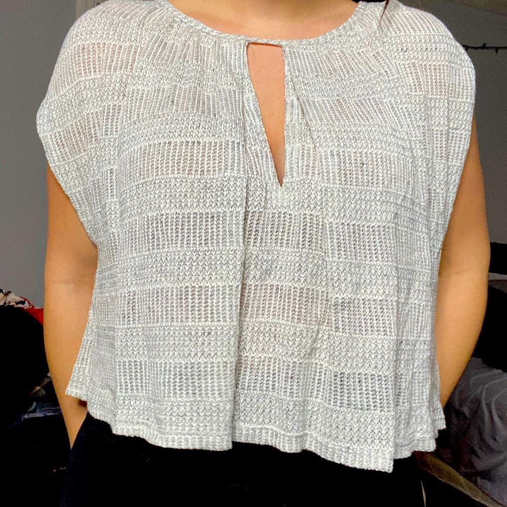 gray and white blouse